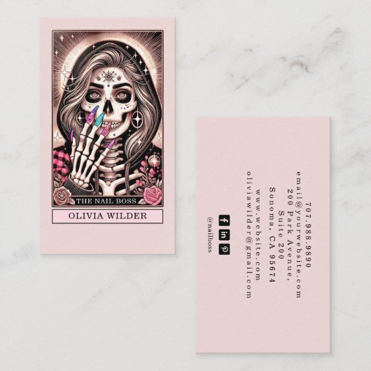 Nail Tech Tarot Kaart Struik Roze Visitekaartje (Voorkant / Achterkant)