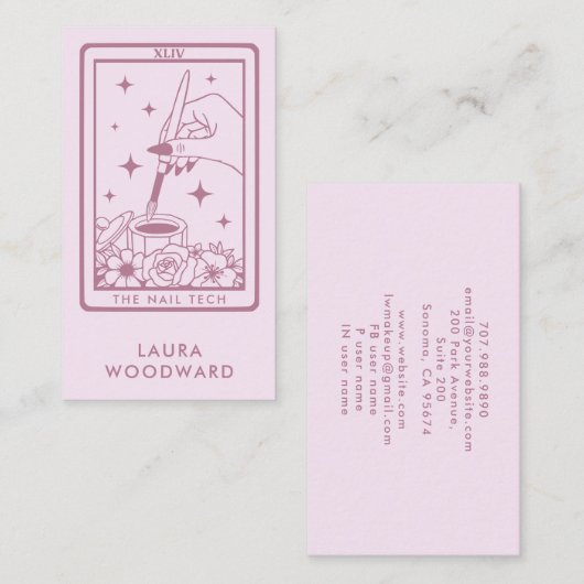 Nail Tech Tarot Kaart Theme Pink Visitekaartje (Voorkant / Achterkant)