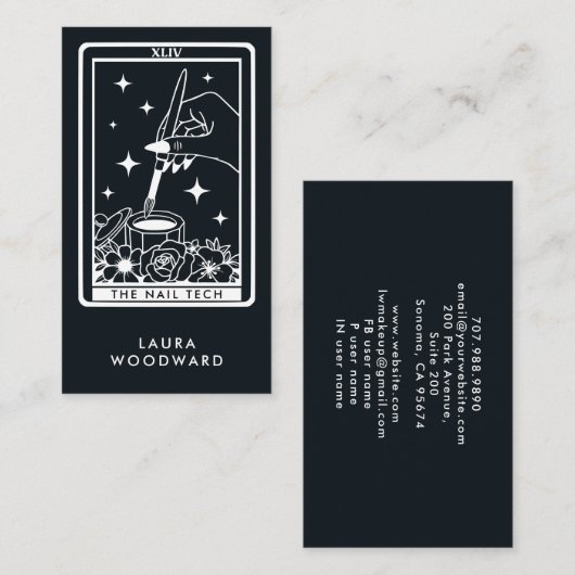 Nail Tech Tarot Kaart Theme Zwart Visitekaartje (Voorkant / Achterkant)