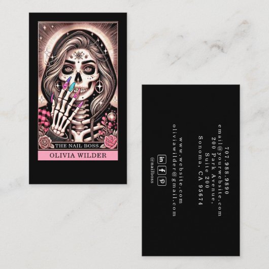 Nail Tech Tarot Kaart Zwart Visitekaartje (Voorkant / Achterkant)