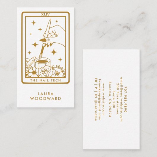 Nail Tech Tarot stijl goud op wit Visitekaartje (Voorkant / Achterkant)