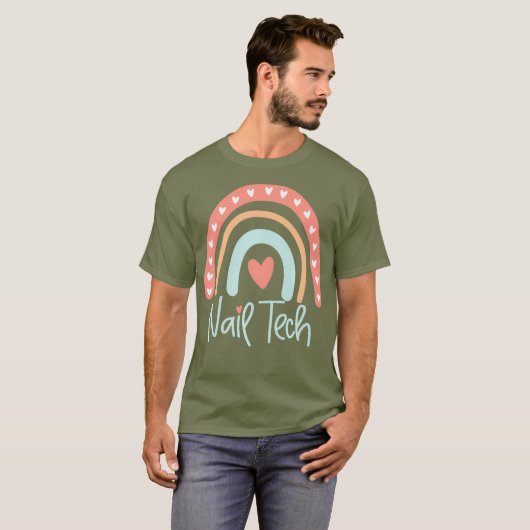 Nail Tech Technician Manicurist Boho Rainbow T-shirt (Voorkant volledig)