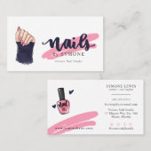 Nail Technicia Beauty Salon Pink en Navy Blue Bu Visitekaartje (Voorkant / Achterkant)