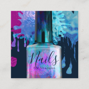 Nail Technicia Colorful Splatter Design Vierkante Visitekaartje