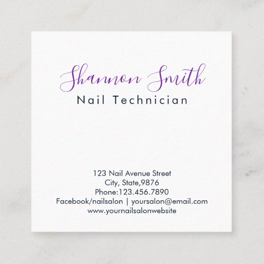 Nail Technicia Colorful Splatter Design Vierkante Visitekaartje (Achterkant)