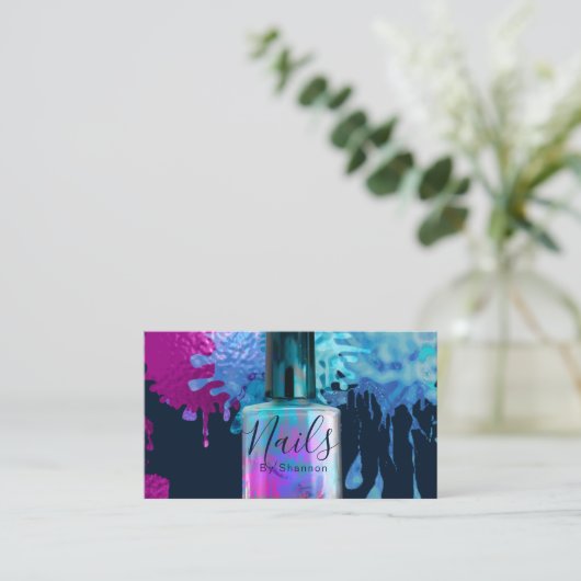 Nail Technicia Colorful Splatter Design Visitekaartje (Staand voorkant)