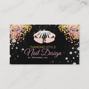 Nail Technicia Diamond Glitter Logo Nail Shop Bus Visitekaartje