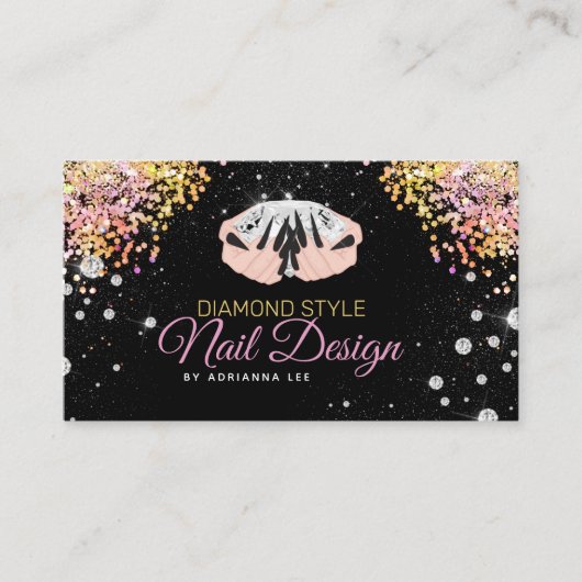 Nail Technicia Diamond Glitter Logo Nail Shop Bus Visitekaartje (Voorkant)