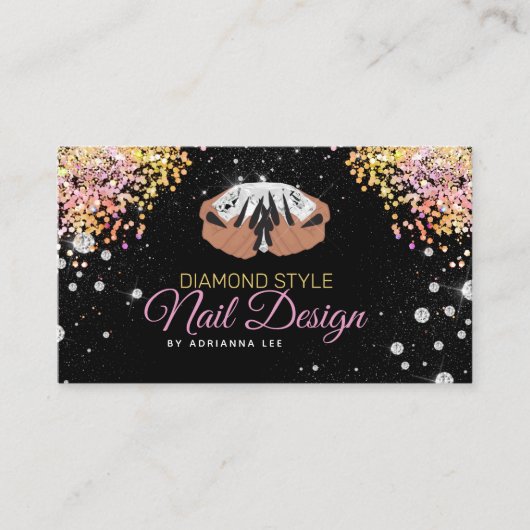 Nail Technicia Diamond Glitter Logo Nail Shop Visitekaartje (Voorkant)