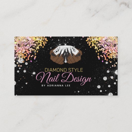 Nail Technicia Diamond Glitter Logo Nail Shop Visitekaartje (Voorkant)