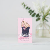 Nail Technicia Salon Trendy Logo Blush Pink Navy Visitekaartje (Staand voorkant)