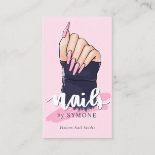 Nail Technicia Salon Trendy Logo Blush Pink Navy Visitekaartje