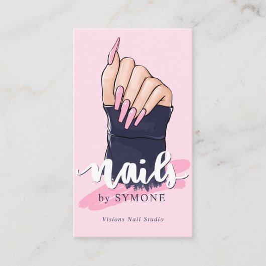 Nail Technicia Salon Trendy Logo Blush Pink Navy Visitekaartje (Voorkant)