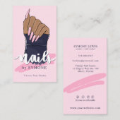 Nail Technicia Salon Trendy Logo Blush Pink Navy Visitekaartje (Voorkant / Achterkant)