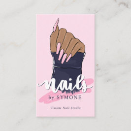Nail Technicia Salon Trendy Logo Blush Pink Navy Visitekaartje