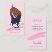 Nail Technicia Salon Trendy Logo Blush Pink Navy Visitekaartje (Voorkant / Achterkant)