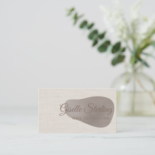 Nail Technician Beige Linen Beauty Visitekaartje (Staand voorkant)