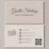 Nail Technician Beige Linen Modern Elegant QR Code Visitekaartje