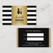 NAIL TECHNICIAN Black Gold Stripes Afspraak Afsprakenkaartje (Voorkant / Achterkant)