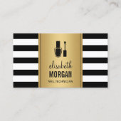 NAIL TECHNICIAN Black Gold Stripes Afspraak Afsprakenkaartje (Voorkant)