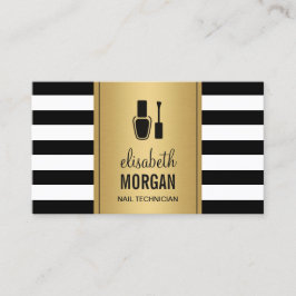 NAIL TECHNICIAN Black Gold Stripes Afspraak Afsprakenkaartje
