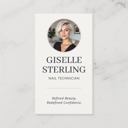 Nail Technician Blush & Navy Photo QR Code Visitekaartje (Voorkant)