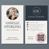 Nail Technician Blush & Navy Photo QR Code  Visitekaartje