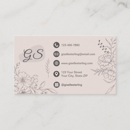 Nail Technician Blush Pink Floral Line Art Script Visitekaartje (Achterkant)