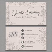 Nail Technician Blush Pink Floral Line Art Script Visitekaartje