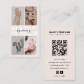 Nail Technician Blush Pink Photo Collage Qr Code Visitekaartje (Voorkant / Achterkant)