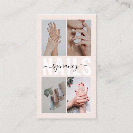 Nail Technician Blush Pink Photo Collage Qr Code Visitekaartje (Voorkant)