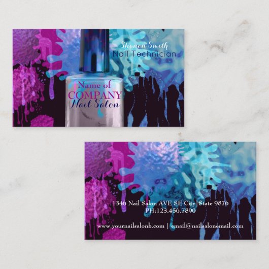Nail Technician colourful splatt design Visitekaartje (Voorkant / Achterkant)