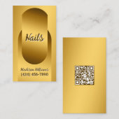 Nail Technician Custom QR Golden Business Card Visitekaartje (Voorkant / Achterkant)