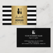 NAIL TECHNICIAN Elegant Gold Black White Stripes Visitekaartje (Voorkant / Achterkant)