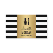 NAIL TECHNICIAN Elegant Gold Black White Stripes