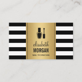 NAIL TECHNICIAN Elegant Gold Black White Stripes Visitekaartje