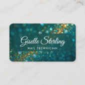 Nail Technician Green Gold QR Code Professional Visitekaartje (Voorkant)