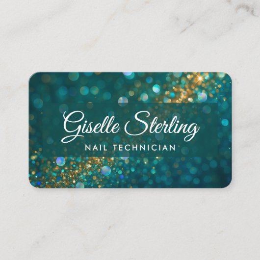 Nail Technician Green Gold QR Code Professional Visitekaartje (Voorkant)