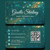 Nail Technician Green Gold QR Code Professional Visitekaartje