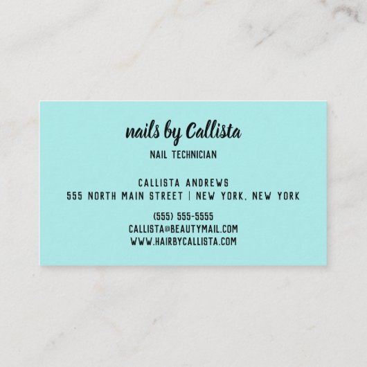 Nail Technician Mint Silver Glitter Typography Visitekaartje (Achterkant)