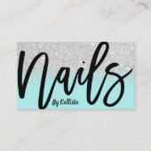 Nail Technician Mint Silver Glitter Typography Visitekaartje (Voorkant)