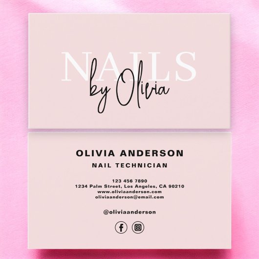 Nail Technician Moderne Typografie Blush Pink Visitekaartje