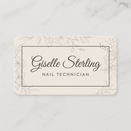 Nail Technician Neutral Floral Visitekaartje (Voorkant)