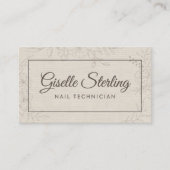 Nail Technician Neutral Linen Floral Elegant Visitekaartje (Voorkant)