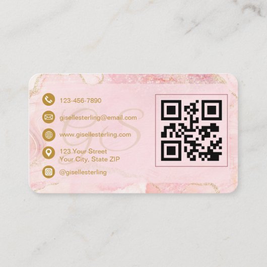 Nail Technician Pink Gold Agate QR Code Visitekaartje (Achterkant)