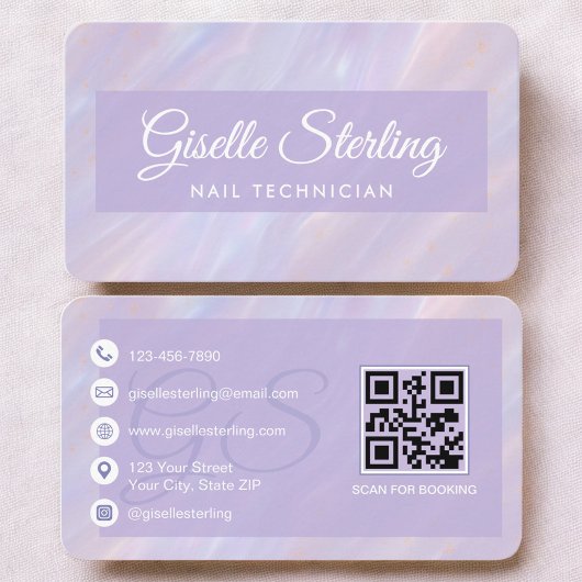 Nail Technician Purple QR Code Visitekaartje
