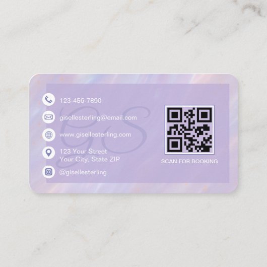 Nail Technician Purple QR Code Visitekaartje (Achterkant)