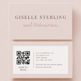 Nail Technician QR Code Blush Pink Visitekaartje