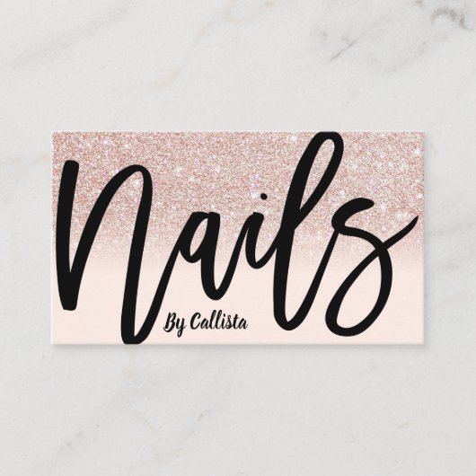 Nail Technician Roos Gold Glitter Pink Typography Visitekaartje (Voorkant)