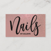Nail Technician Roos Goud Roze Glitter Typografie Visitekaartje (Voorkant)